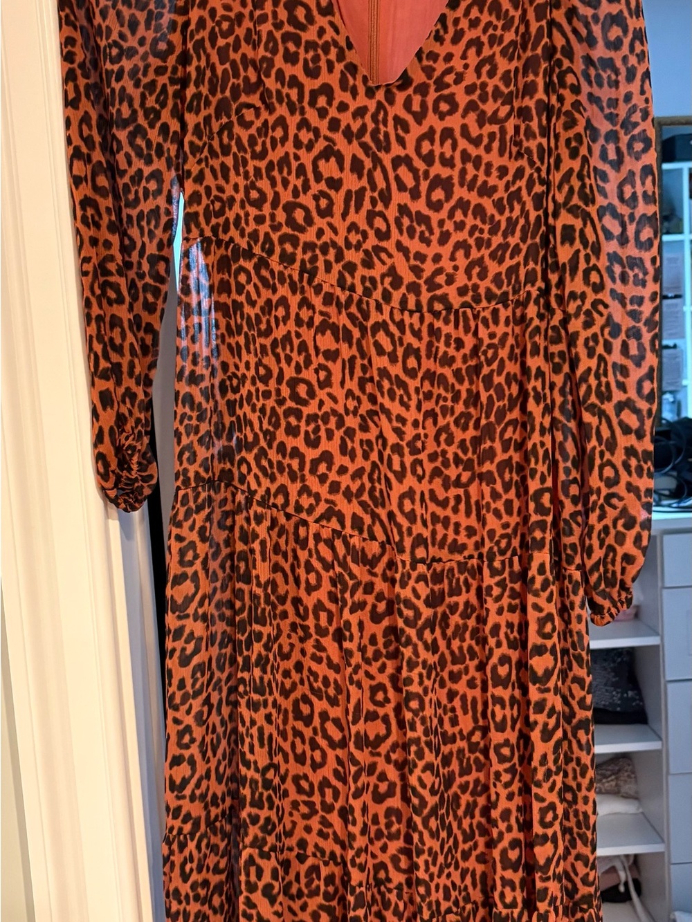 LOFT Orange & Black Leopard Print Tiered Dress